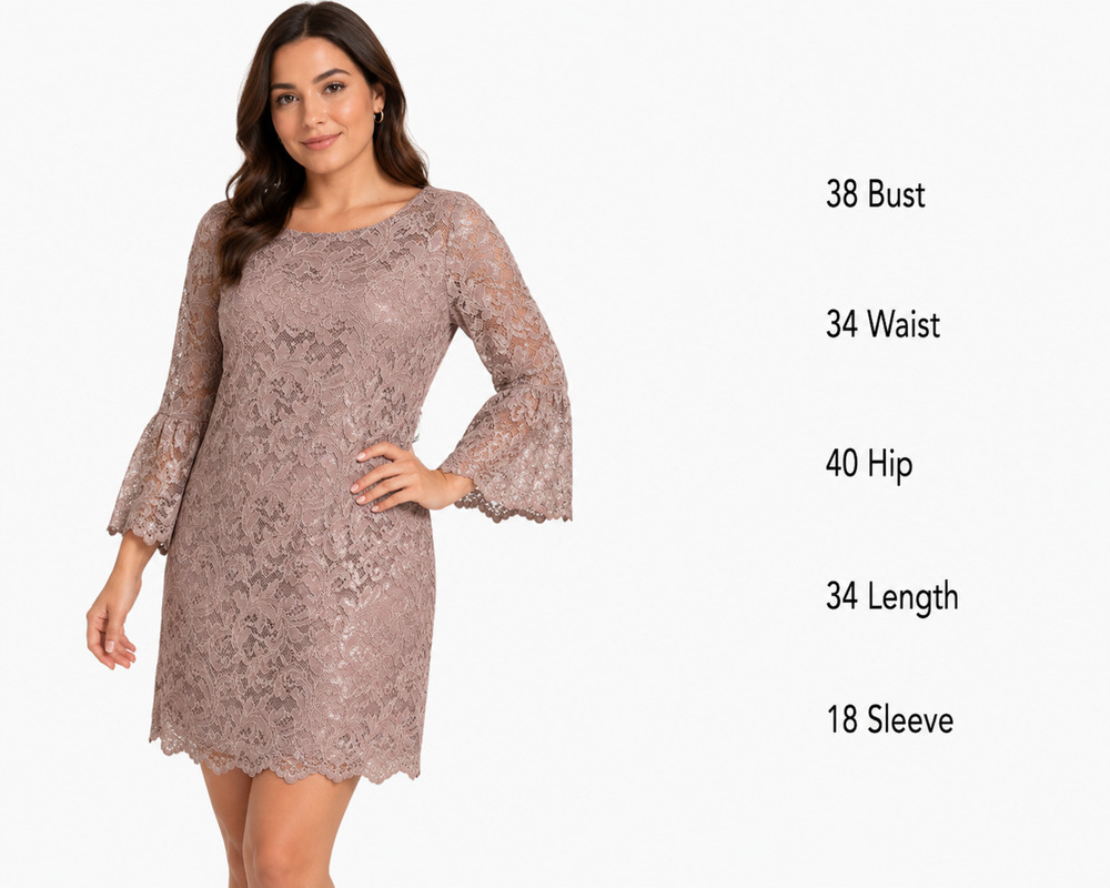 Eliza J Dusty Pink Lace Bell 3/4 Sleeve Mini Scalloped Hem Dress NWT sz 10 P